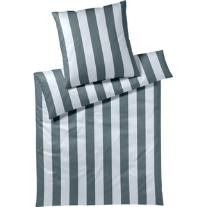 elegante Mako-Satin-Bettwäsche-Garnitur Night Stripe Farbe Blau Größe 240x220+2x40x80