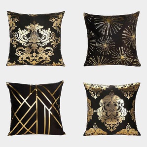 Elegante Persönlichkeit. Kreatives Geometrisches Bronzing-Sofa, schwarzes Kissen, Kissenbezug, 4-teiliges Set