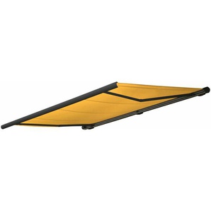 Elektrische Kassettenmarkise HHG-606, Markise Vollkassette 5x3m Polyester gelb, Rahmen anthrazit