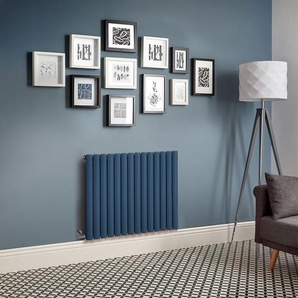 Elektrischer Design Heizkörper, horizontal, H 635mm, Blau (Deep Sea Blue) - Breite, Thermostat & Kabelabdeckung wählbar - Revive