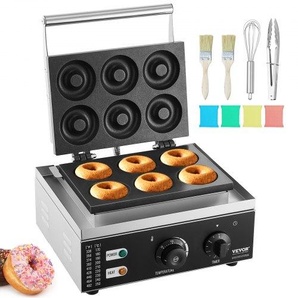 Elektrischer Donutmaker, 1550 W Kommerzielle Donutmaschine mit Antihaftbeschichtung, 6 Löcher, Doppelseitige Heizwaffelmaschine für 6 Donuts, 50–300 °C, für Restaurants und den Heimgebrauch XXSYTTQJ1550TPF0RV2