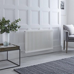 Elektrischer Gliederheizkörper (2 Säulen) Horizontal Weiß 600mm x 1010mm inkl. 1000W Heizelement & rundes WLAN-Thermostat – Regent
