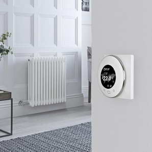 Elektrischer Gliederheizkörper (3 Säulen) Horizontal Weiß 600mm x 605mm inkl. 800W Heizelement & rundes WLAN-Thermostat – Regent von Hudson Reed