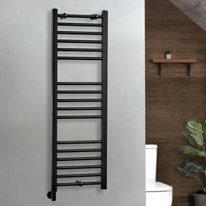 Elektrischer Handtuchheizkörper - 1200mm x 400mm - inkl. Heizelement zur Festverdrahtung & Kabelabdeckung -  Schwarz – Nox - ECOSO von Hudson Reed