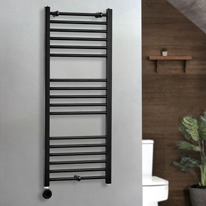 Elektrischer Handtuchheizkörper - 1200mm x 500mm - inkl. thermostatischem WLAN-Element zur Festverdrahtung - Schwarz – Nox - ECOSO von Hudson Reed