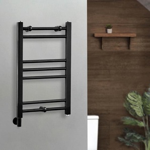 Elektrischer Handtuchheizkörper - 600mm x 400mm - inkl. Heizelement zur Festverdrahtung & Kabelabdeckung - Schwarz – Nox - ECOSO von Hudson Reed