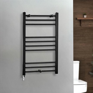 Elektrischer Handtuchheizkörper 800mm x 500mm inkl. einfachem Heizelement zur Festverdrahtung  Schwarz – Nox - ECOSO von Hudson Reed