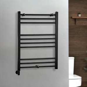 Elektrischer Handtuchheizkörper - 800mm x 600mm - inkl. Heizelement zur Festverdrahtung & Kabelabdeckung - Schwarz – Nox - ECOSO von Hudson Reed
