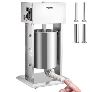 Elektrischer Wurstfüller Wurstfüllmaschine 10 L, Edelstahl + Aluminium, 200 WProfessionelle Silberne Wurstmaschine inkl. 37 / 30 / 21 / 15 mm Füllrohre, Einstellbare Vertikale Wurstpresse DDLSBX10L200WG1ERV2