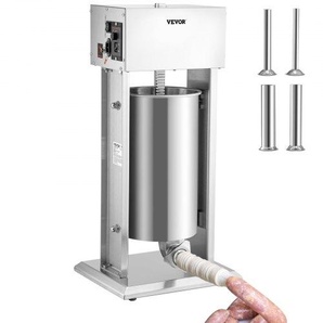 Elektrischer Wurstfüller Wurstfüllmaschine 15 L, Edelstahl + Aluminium, 260 W Professionelle Silberne Wurstmaschine inkl. 37 / 30 / 21 / 15 mm Füllrohre, Einstellbare Vertikale Wurstpresse DDLSBX15L260W11X8V2