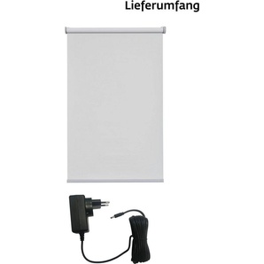 Elektrisches Rollo New York, sunlines, Lichtschutz, mit Bohren, freihängend, verschraubt, appgesteuert via Bluetooth, mit Motor und Akku, weißer Fallstab