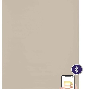 Elektrisches Rollo SUNLINES Akkurollo Upcycling appgesteuert, blickdicht, Sunlines Rollos Gr. 220 cm, stufenlos positionierbar, Rollo und Ladekabel, 200 cm, beige (sand) Rollos appgesteuert via Bluetooth, nachhaltig