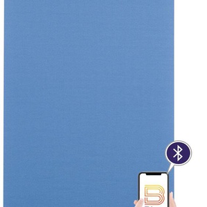 Elektrisches Rollo SUNLINES Mosaik Rollos Gr. 180 cm, stufenlos positionierbar, Rollo einzeln, 110 cm, blau (blau, weiß) Rollos appgesteuert via Bluetooth, mit Akku und Motor, weißer Fallstab