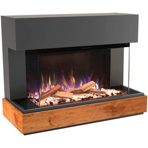 Elektrokamin GLOW FIRE »Curie E-Motion 3D LED« Elektrokaminöfen grau Elektrokamine täuschend echte Flamme mit Heizung, Kristall- und Holz Dekoration
