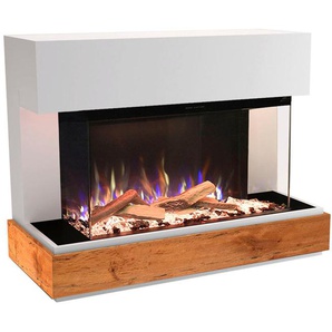 Elektrokamin GLOW FIRE »Curie E-Motion 3D LED« Elektrokaminöfen weiß Elektrokamine täuschend echte Flamme mit Heizung, Kristall- und Holz Dekoration