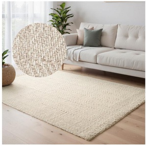 ELLE DECORATION Wollteppich Majoli, rechteckig, Höhe: 10 mm, Herringbone, Wolle, Jute, Natur, Wohnzimmer, Schlafzimmer, Boho,Skandi
