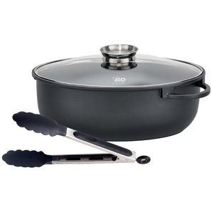 Elo Bräter Alucast Alugussbräter oval 38 cm inkl. Servierzange, Aluminiumguss (1-tlg., 1 Bräter mit Glasdeckel, 1 Servierzange), Induktion, Aromaknopf, Kochzange