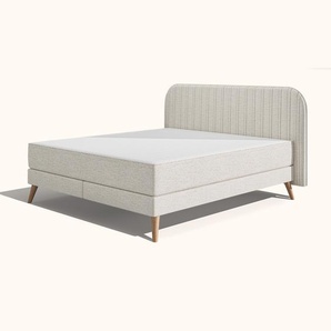 Emma Elite Boxspringbett Komfort V2 – Beige - 160x200cm - Kopfteil Streifen - Holzfüße