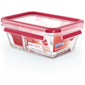 Emsa Frischhaltedose Clip & Close Glas, Rot, Glas, 0,8 L, rechteckig, 13.6x8x19.7 cm, lebensmittelecht, luftdichter Verschluss, auslaufsicher, mikrowellengeeignet, stapelbar, Küchenzubehör, Vorratsbehälter, Frischhaltedosen