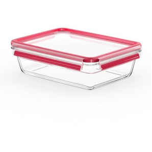 Emsa Frischhaltedose Clip & Close Glas, Rot, Glas, 2,0 L, rechteckig, 19.7x8x26.7 cm, lebensmittelecht, luftdichter Verschluss, auslaufsicher,