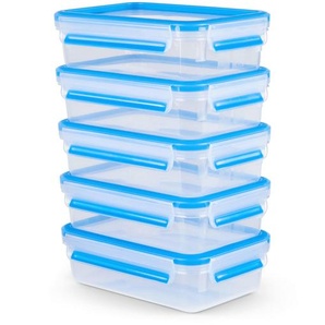 Emsa Frischhaltedosenset Clip & Close, Klar, Hellblau, Kunststoff, 5-teilig, 0,8 L, BPA-frei, auslaufsicher, Deckel mit Sichtfenster, hitzebeständig, lebensmittelecht, luftdichter Verschluss, mikrowellengeeignet, stapelbar, wasserdicht, Küchenzubehör,