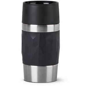 Emsa Thermobecher Travel MUG Compact, Schwarz, Metall, Kunststoff, 0,3 L, 15 cm, doppelwandig, lebensmittelecht, 100% dicht, abnehmbarer Deckel, hält