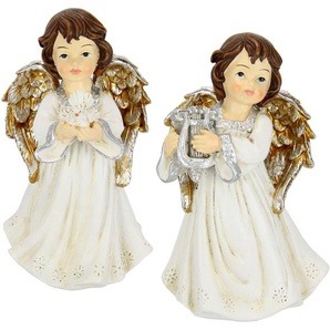 Engelfigur I.GE.A. Engel Dekofiguren Gr. B/H: 11 cm x 17 cm, beige (champagner) Engelfiguren 3er Set mit Blumen, Dekofigur, Dekoengel