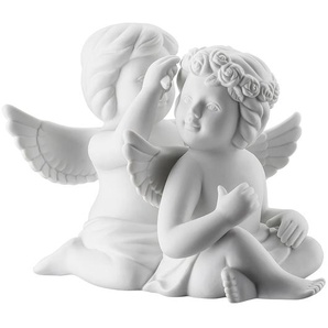 Engelpaar mit Blumen Engel gross Weiss matt