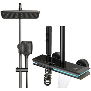 Duschsäulen mit Thermostat, Digitalanzeige Duschset Komplettset 4 Funktions Dusche Regendusche Set Duschgarnitur mit Regendusche, Duschkopf,