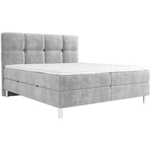 Esposa Boxbett, Hellgrau, Textil, H3, 7-Zonen, Höhe ca. 20 cm, 180x200 cm, Bettkasten, gepolstertes Kopfteil, Stoffauswahl, Topper durchgehend, in