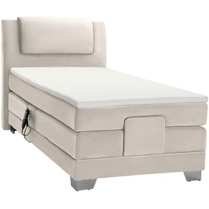 Esposa Boxspringbett, Creme, Textil, H2, 7-Zonen, Höhe ca. 18 cm, 100x200 cm, gepolstertes Kopfteil, Federkernmatratze, Stoffauswahl, Topper durchgehend, motorische Verstellung des Lattenrostes, Schlafzimmer, Betten, Boxspringbetten