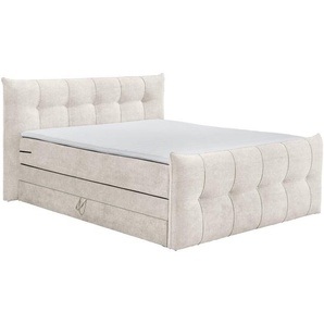 Esposa Boxspringbett, Creme, Textil, H2, Höhe ca. 18 cm, 180x200 cm, Bettkasten, gepolstertes Kopfteil, Federkernmatratze, Topper durchgehend, Matratze geteilt, Schlafzimmer, Betten, Doppelbetten