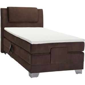 Esposa Boxspringbett, Dunkelbraun, Textil, H2, 7-Zonen, Höhe ca. 18 cm, 100x200 cm, gepolstertes Kopfteil, Federkernmatratze, Stoffauswahl, Topper durchgehend, motorische Verstellung des Lattenrostes, Schlafzimmer, Betten, Boxspringbetten