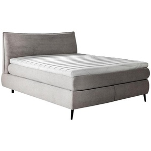 Esposa Boxspringbett, Grau, Textil, Buche, massiv, H2 + H3, 7-Zonen, Höhe ca. 20 cm, 180x200 cm, Wendematratze mit unterschiedlichen Härtegraden,