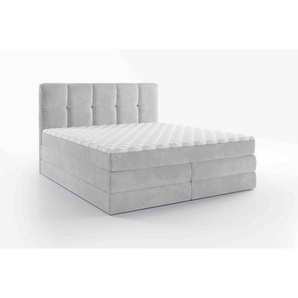 Esposa Boxspringbett, Hellgrau, Textil, H3 + H4, Höhe ca. 19 cm, 180x200 cm, gepolstertes Kopfteil, Wendematratze mit unterschiedlichen Härtegraden, in verschiedenen Größen erhältlich, Matratze Härtegraden Härtegradauswahl, Schlafzimmer, Betten,
