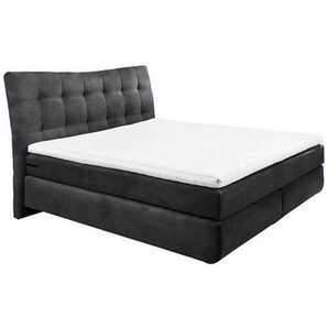 Esposa Boxspringbett, Schwarz, Textil, H3 + H4, 7-Zonen, 180x200 cm, gepolstertes Kopfteil, Federkernmatratze, Topper durchgehend, Schlafzimmer,