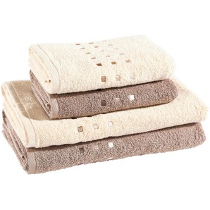 Esposa Frottierset Quattro, Taupe, Beige, Textil, 4-teilig, 50x100 cm, Badtextilien, Handtuch-Sets