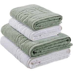 Esprit Frottierset, Weiß, Salbeigrün, Textil, 4-teilig, Uni, 50x100 cm, saugfähig, Badtextilien, Handtuch-Sets