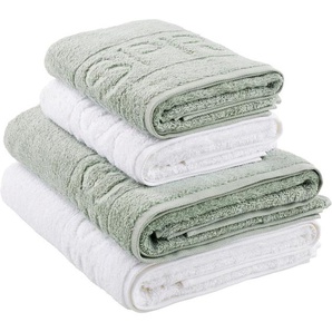 Esprit Frottierset, Weiß, Salbeigrün, Textil, 4-teilig, Uni, 50x100 cm, saugfähig, Badtextilien, Handtuch-Sets