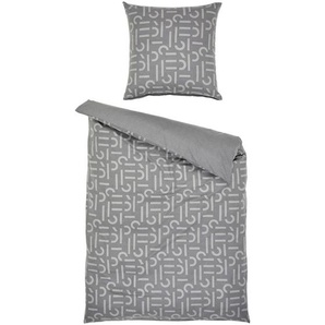 Esprit Wendebettwäsche E-Scatter Big, Anthrazit, Grau, Textil, Schriftzug, 135x200 cm, Oeko-Tex® Standard 100, hautfreundlich, angenehm wärmend,
