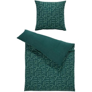 Esprit Wendebettwäsche E-Scatter Big, Grün, Dunkelgrün, Textil, Schriftzug, 135x200 cm, Oeko-Tex® Standard 100, hautfreundlich, angenehm wärmend,