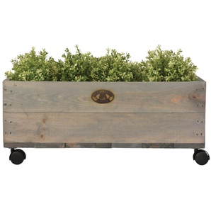 Esschert Pflanzen Blumen 59x39x24,6cm PflanzKasten Kübel Rollen eckig Holz grau
