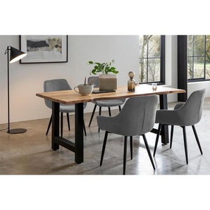 Essgruppe 160x85 cm, Akazien Holz, für 4 Personen, Tisch Akazie, Stühle grau - Sitzgruppe, Tischgruppe, Essgarnitur