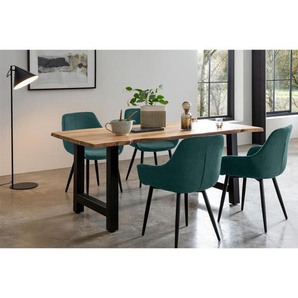 Essgruppe 160x85 cm, Akazien Holz, für 4 Personen, Tisch Akazie, Stühle grün - Sitzgruppe, Tischgruppe, Essgarnitur