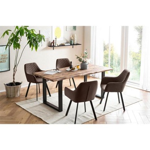 Essgruppe 160x90 cm, Akazien Holz, für 4 Personen, Tisch Akazie, Stühle braun - Sitzgruppe, Tischgruppe, Essgarnitur