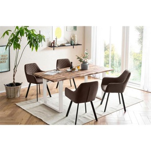 Essgruppe 160x90 cm, Akazien Holz, für 4 Personen, Tisch Akazie, Stühle braun - Sitzgruppe, Tischgruppe, Essgarnitur