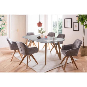 Essgruppe 160x90 cm, Eiche, für 4 Personen, Tisch Grau, Stühle Grau - Sitzgruppe, Tischgruppe, Essgarnitur