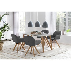 Essgruppe 160x90 cm, Eiche, für 4 Personen, Tisch Grau, Stühle Grau - Sitzgruppe, Tischgruppe, Essgarnitur