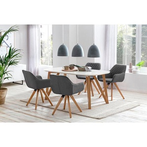 Essgruppe 160x90 cm, Eiche, für 4 Personen, Tisch Weiß, Stühle Grau - Sitzgruppe, Tischgruppe, Essgarnitur
