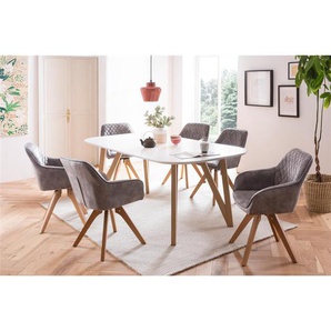 Essgruppe 160x90 cm, Eiche, für 4 Personen, Tisch Weiß, Stühle Grau - Sitzgruppe, Tischgruppe, Essgarnitur